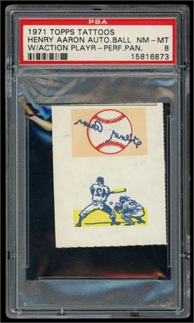 1971 Topps Tattoos Henry Aaron Auto Ball w/ Action Player PSA 8 Pop 1 Highest