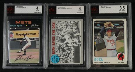 1970-1973 Topps Nolan Ryan BGS Graded Lot (3) w/ Ryan Saves The Day