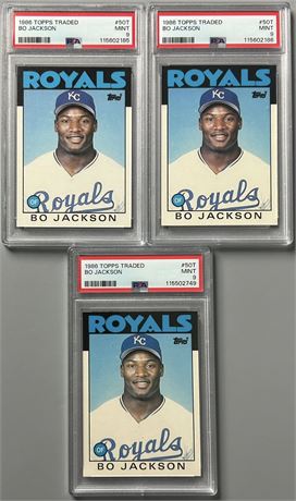 1986 Topps Traded Bo Jackson RC PSA 9 Graded Lot (3)