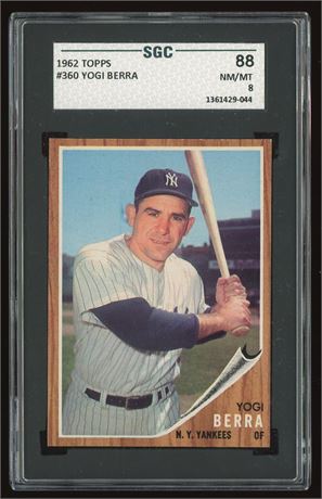 1962 Topps #360 Yogi Berra SGC 8 NMMT Only 1 Higher