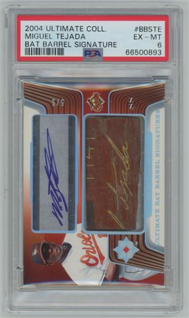 2004 Ultimate Collection Miguel Tejada Bat Barrel Signature 5/5 PSA 6 EXMT