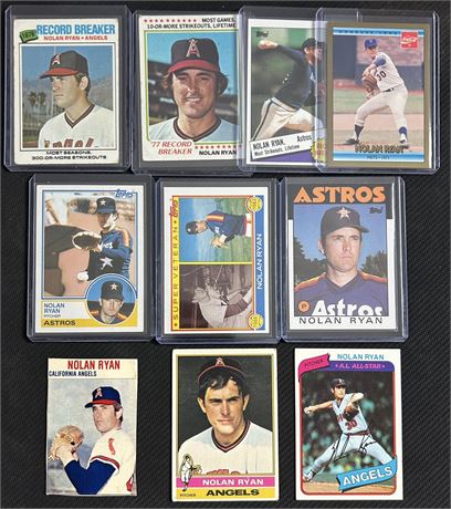 1976-1992 Nolan Ryan Lot (10) Low Grade to VG