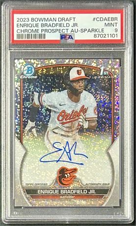 2023 Bowman Draft Enrique Bradfield Jr Chrome Prospect Auto Sparkle 49/71 PSA 9