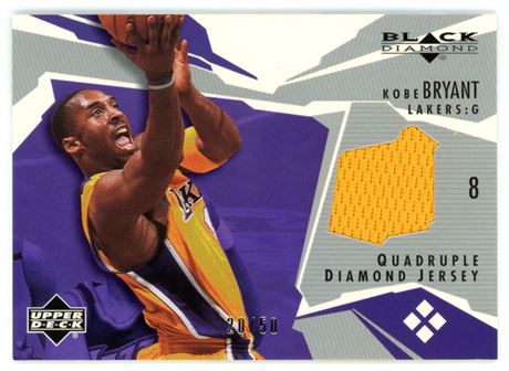 2003 Black Diamond Quadruple Jersey Kobe Bryant 20/50 Game Used Patch