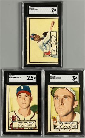 1952 Topps Baseball SGC 2-3 Graded Lot (3)