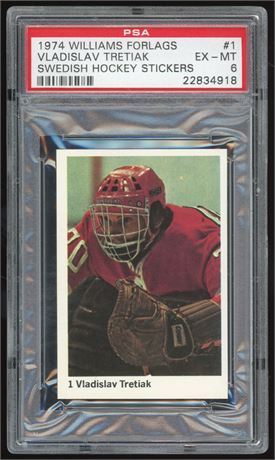 1974 Williams Forlags #1 Vladislav Tretiak Swedish Hockey Stickers PSA 6 EXMT