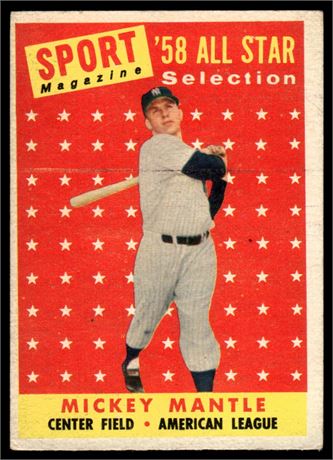 1958 Topps Mickey Mantle All-Star GOOD (Print Line and Bend)