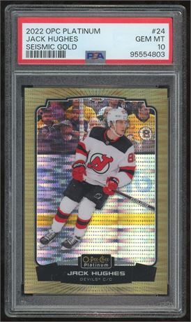 2022 O-Pee-Chee Platinum #24 Jack Hughes Seismic Gold 43/50 PSA 10 GEM MINT