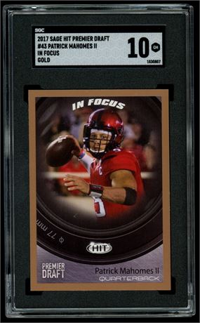2017 Sage Hit Premier Draft #43 Patrick Mahomes RC In Focus Gold SGC 10 GEM MINT
