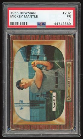 1955 Bowman #202 Mickey Mantle PSA 1 POOR