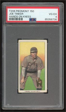 1909-11 T206 Piedmont 150 Joe Tinker Hands on Knees PSA 4 VGEX