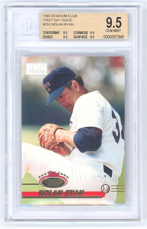 1993 Stadium Club #353 Nolan Ryan First Day Issue BGS 9.5 TRUE GEM