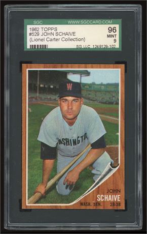 1962 Topps #529 John Schaive Lionel Carter Collection SGC 9 MINT