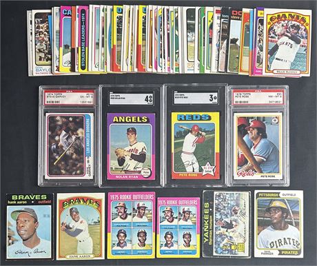 1970-1981 Topps Baseball Star/HOF Lot (56) w/ Ryan, and Rose VGEX+ Avg (READ)
