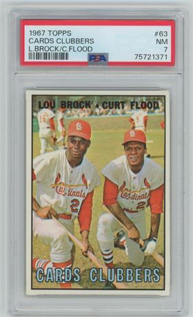 1967 Topps #63 Cards Clubbers Lou Brock/Curt Flood PSA 7 NM