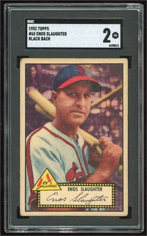 1952 Topps #65 Enos Slaughter Black Back SGC 2 GOOD Centered