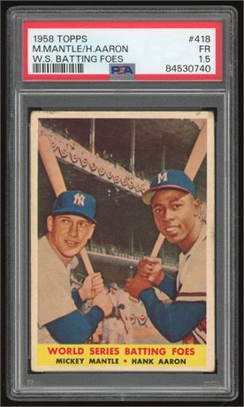 1958 Topps #418 Mickey Mantle/Hank Aaron World Series Batting Foes PSA 1.5 Fair