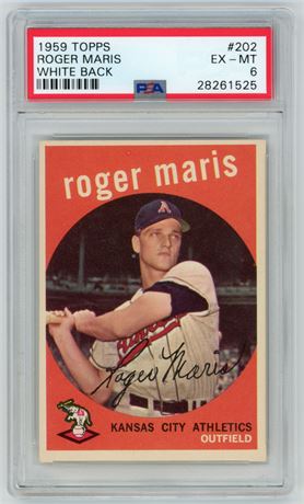 1959 Topps #202 Roger Maris White Back PSA 6 EXMT
