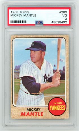 1968 Topps #280 Mickey Mantle PSA 3 VG