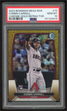2023 Bowman Chrome Mega Box #73 Gold Refractor Corbin Carroll RC 36/50 PSA 10