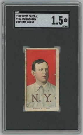 1909-11 T206 Sweet Caporal John McGraw Portrait, No Cap SGC 1.5 FAIR