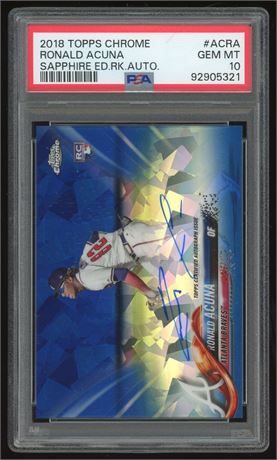 2018 Topps Chrome Ronald Acuna Sapphire Edition Rookie Auto PSA 10