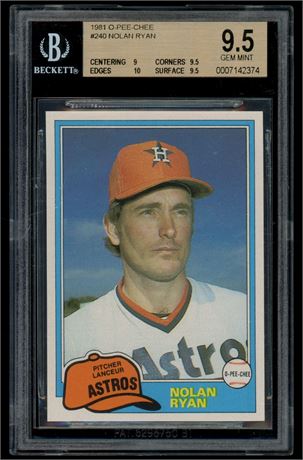 1981 O-Pee-Chee #240 Nolan Ryan BGS 9.5 Pop 16, Highest