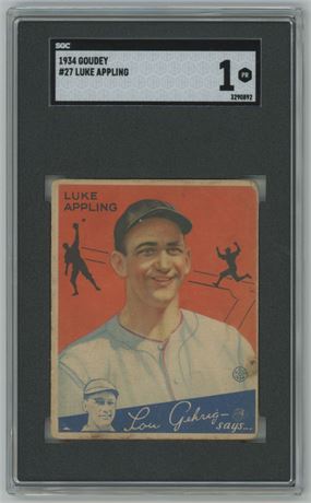 1934 Goudey #27 Luke Appling RC SGC 1 POOR