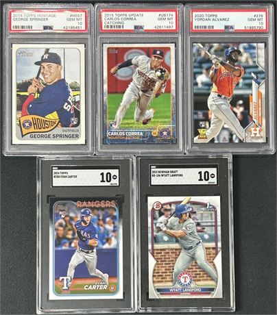 2014-24 GEM MINT Graded Rookie Card Lot (5) w/ Langford, Correa, Alvarez
