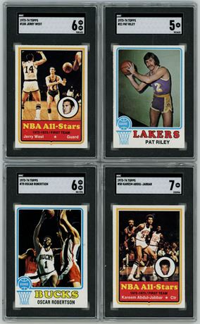 1973 Topps Basketball SGC Graded Lot (4) w/ Riley, West, Jabbar, and Robinson