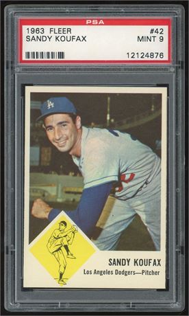 1963 Fleer #42 Sandy Koufax PSA 9 MINT Only 5 Higher Nicely Centered