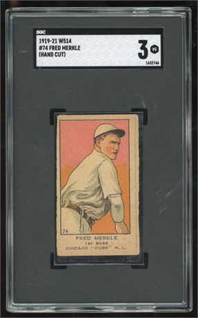 1919-21 W514 Strip Card #74 Fred Merkle Hand Cut SGC 3 VG Only 4 Higher