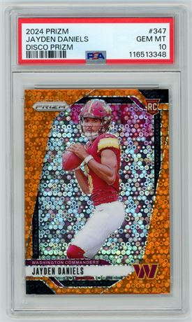 2024 Prizm #347 Jayden Daniels RC Orange Disco Prizm PSA 10 GEM MINT