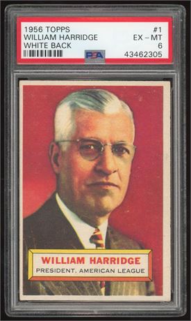 1956 Topps #1 William Harridge White Back PSA 6 EXMT