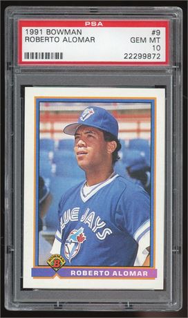 1991 Bowman #9 Roberto Alomar PSA 10 GEM MINT Pop 9, No Sales Since 2021