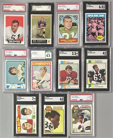 1964-79 Graded Football Lot (11) w/ Dorsett, Upshaw, Dierdorf, Namath, Lilly