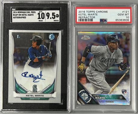 2014-16 Ketel Marte High Grade Lot (2) w/ 1st Bowman Auto & Refractor