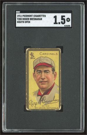 1911 T205 Piedmont Roger Bresnahan Mouth Open SGC 1.5 FAIR