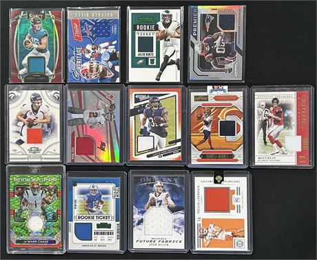 (13) Football Jersey Card Lot w/ Lawence, St. Brown, Josh Allen Etc