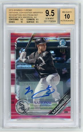 2019 Bowman Chrome Nick Madrigal RC Red Prism Refractor 4/5 BGS 9.5 Auto 10