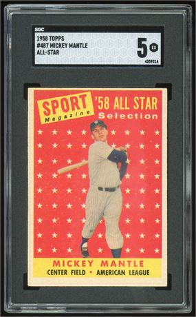 1958 Topps #487 Hi# Mickey Mantle All-Star SGC 5 EX