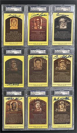 Signed HOF Yellow Plaque Postcard Lot (9) w/ Kell, Kiner, and Hubbell (READ)