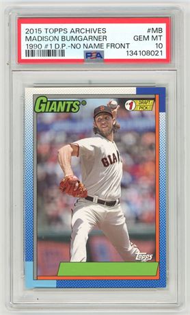 2015 Topps Archives Madison Bumgarner RC 1990 #1 Draft Pick No Name Front PSA 10