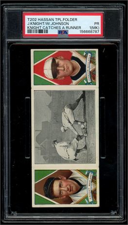 1912 T202 Hassan J.Knight/Walter Johnson "Knight Catches a Runner" PSA 1 (MK)