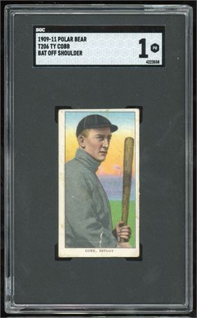 1909-11 Polar Bear T206 Ty Cobb Bat Off Shoulder SGC 1 POOR