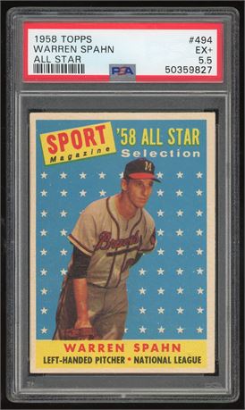 1958 Topps #494 Hi# Warren Spahn All-Star PSA 5.5 EX+