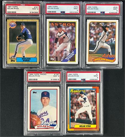 1987-1990 Topps Nolan Ryan PSA Graded Lot (5)