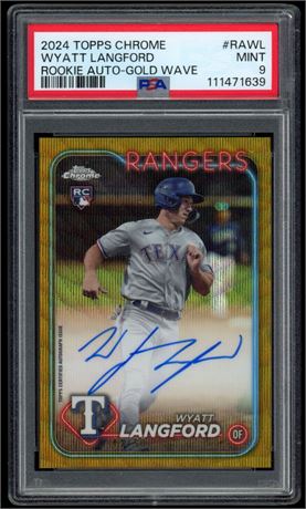 2024 Topps Chrome Wyatt Langford Rookie Auto-Gold Wave 43/50 PSA 9