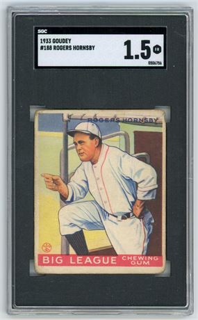 1933 Goudey #188 Rogers Hornsby RC SGC 1.5 FAIR