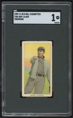 1909-11 T206 Old Mill Nap Lajoie Throwing SGC 1 POOR